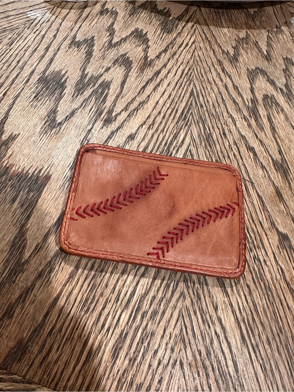 Rawlings Leather Baseball Stitch Card Holder - Tan with Red Stitching